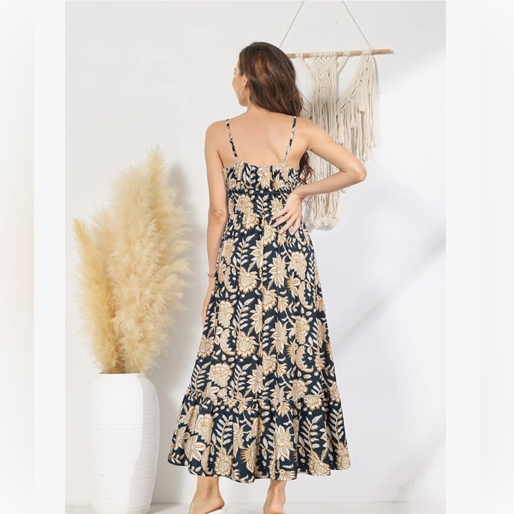 NWOT Floral Navy, Gold/Mustard, Cream Grace Karin Maxi Dress - Picture 4 of 4